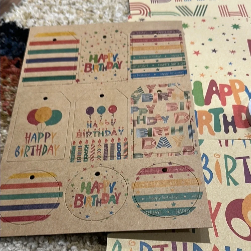 Hallmark & More Gift Wrap Set with Tags and Twine 9 sheets of Wrapping NWT